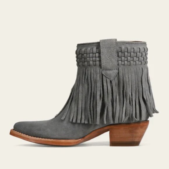 NEW FRYE Nubuck Leather Sacha Short Fringe Boots Steel Blue for women 2511 15M8 - Picture 2 of 9